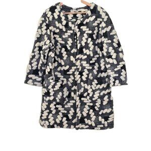 BATIK  Cardigan Coatigan Womens L Gray Cream Geo Open Front 3/4 Sleeve Lagenlook